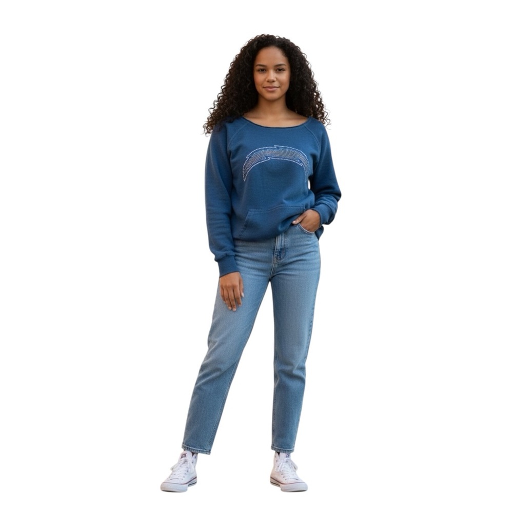 NFL Chargers Woman’s Blue and Gold Sweatshirt with Rhinestones size Medium